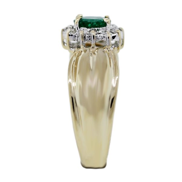 14k Yellow Gold Emerald and Diamond Cluster Ring