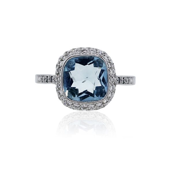 You are viewing this 18k White Gold Aquamarine and Diamond Accent Ring!