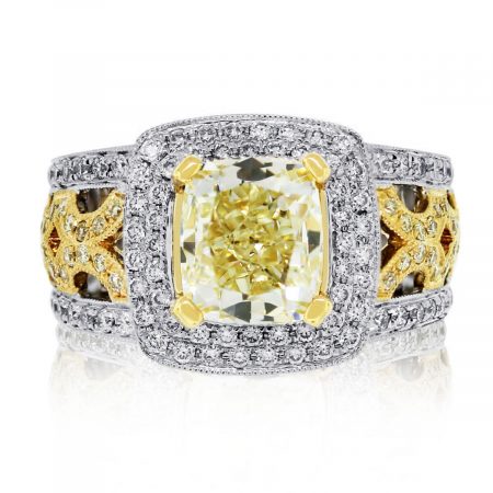 Have you seen this 18k Two Tone Fancy Yellow Cushion Cut Diamond Engagement Ring