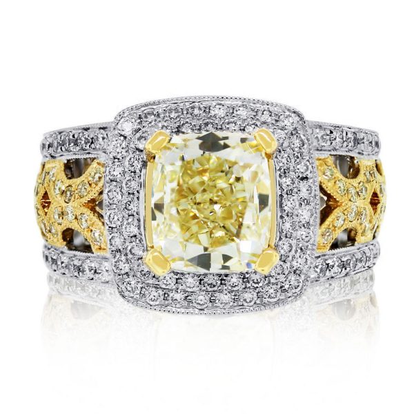 Have you seen this 18k Two Tone Fancy Yellow Cushion Cut Diamond Engagement Ring