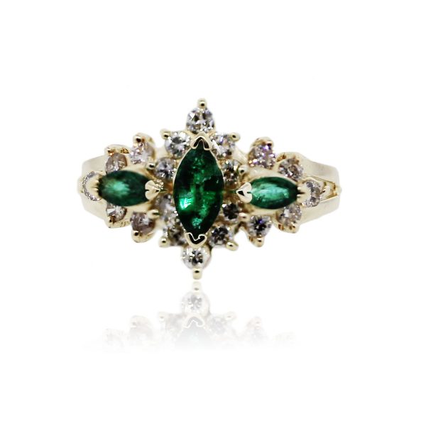 You are viewing this 14K Yellow Gold, Marquise Emerald and Diamond Cocktail Ring!