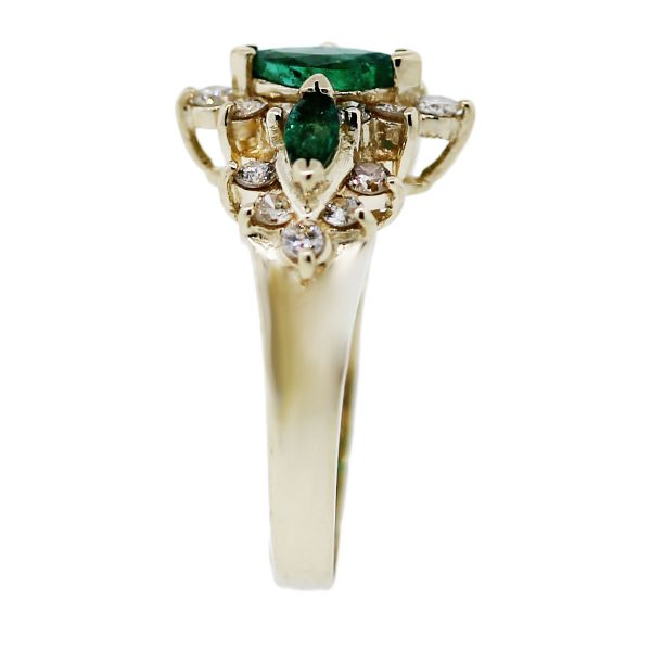 Gold, Marquise Emerald and Diamond Ring