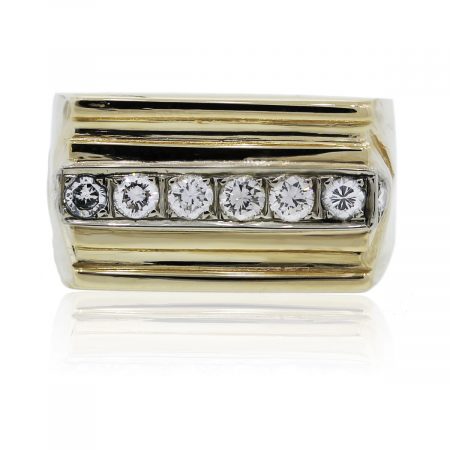 You are viewing this 14K Yellow Gold Single Row Diamond Square Mens Ring!