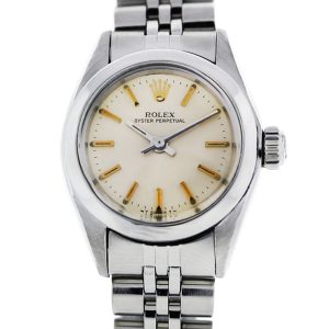 You are viewing this Rolex Oyster Perpetual Jubilee Champagne Dial Ladies Watch!