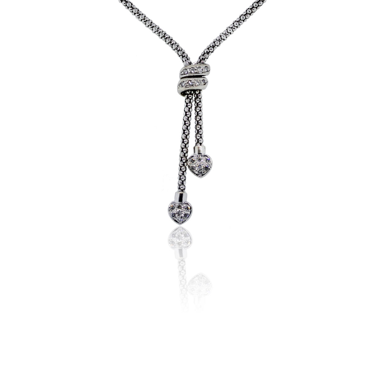 Download 14K White Gold Diamond Dangle Hearts Lariat Necklace - Boca Raton