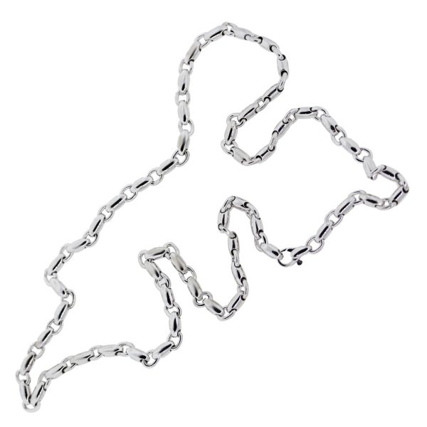 14K White Gold Barrel Chain Link Necklace