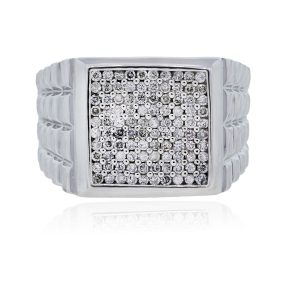 You are viewing this 14k White Gold Diamond Signet Mens Ring!