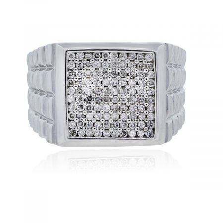 You are viewing this 14k White Gold Diamond Signet Mens Ring!