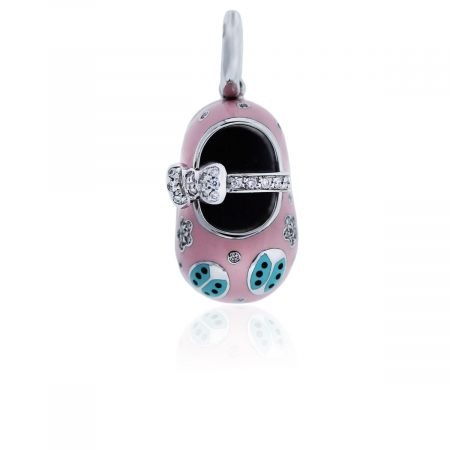 You are viewing this Aaron Basha 18K White Gold Pink Enamel Diamond Baby Shoe Charm!