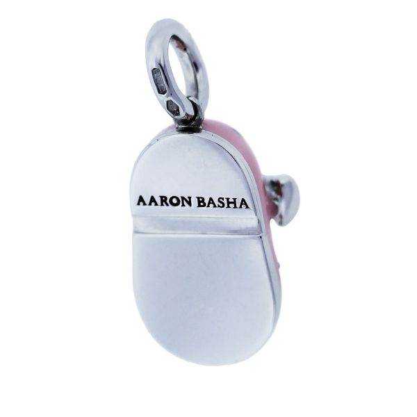Aaron Basha White Gold Pink Enamel Diamond Baby Shoe Charm