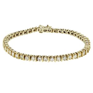 tennis bracelet diamond 14kt cut yellow round bar gold
