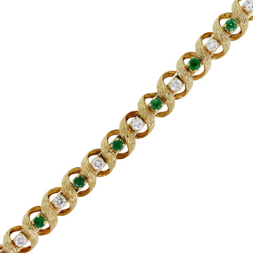 18k Yellow Gold Diamond & Emerald Tennis Bracelet