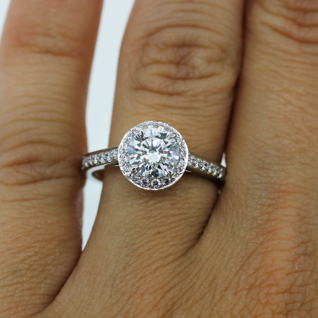 Tiffany & Co. Platinum 1.01ct Round Brilliant Halo Engagement Ring