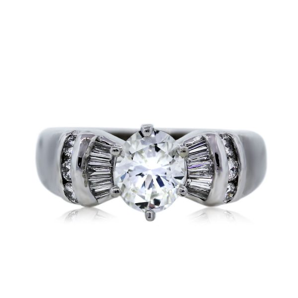 Platinum Baguette Oval Diamond Engagement Ring