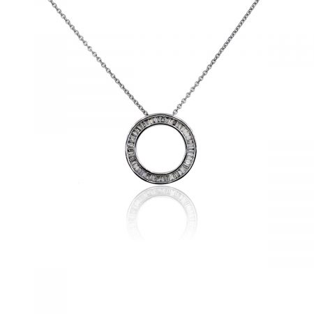 You are viewing this 14k White Gold Baguette Diamond Circle Pendant On Chain!
