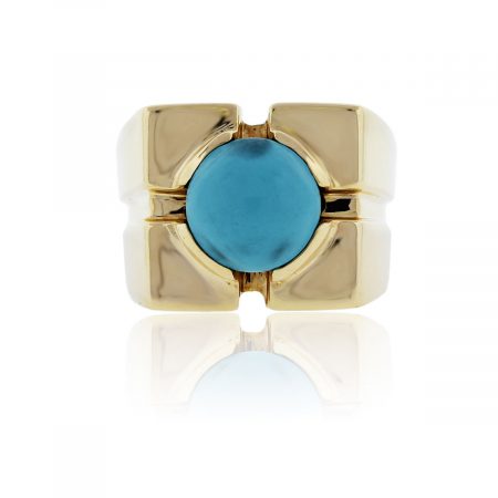 You are viewing this 18k Yellow Gold Round Turquoise Cocktail Ring!