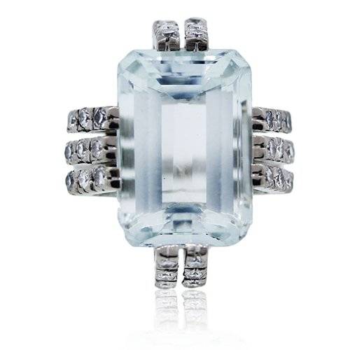Palladium aquamarine diamond ring