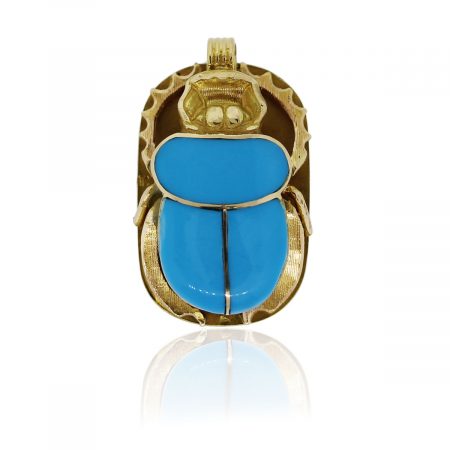 You are viewing this 22k Yellow Gold Turquoise Scarab Pendant!
