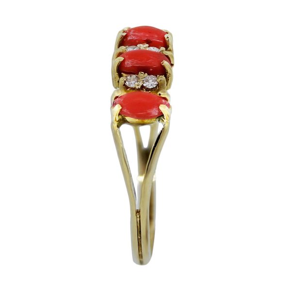 Yellow Gold Coral & Diamonds Cocktail Ring