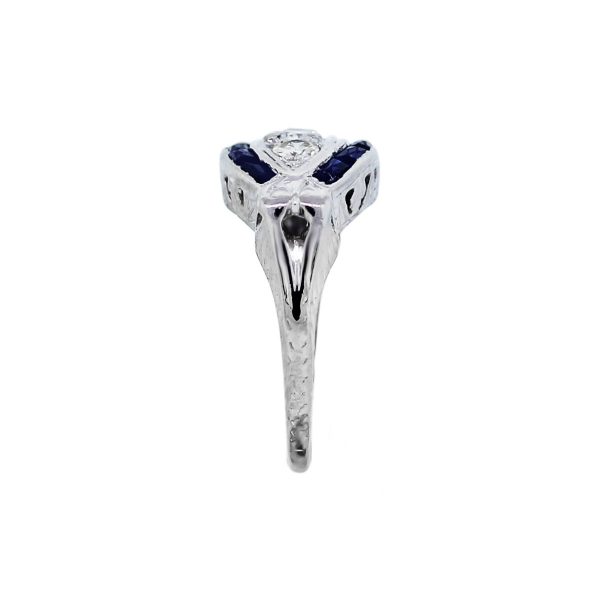 White Gold Three Stone Diamond Sapphire Ring