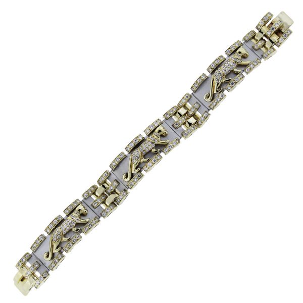 Two Tone Gold and Diamond Panther Design Bracelet