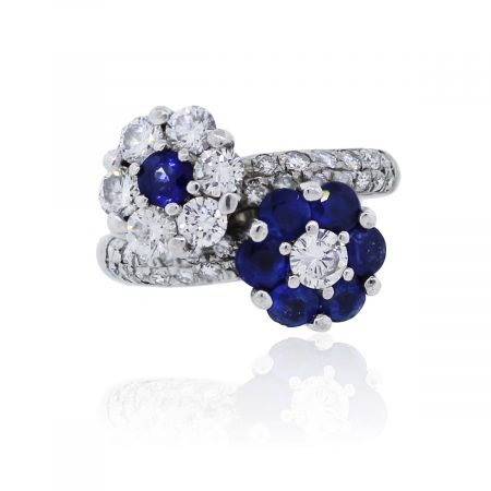You are viewing this 18k White Gold Diamond Sapphire Flower Ring!