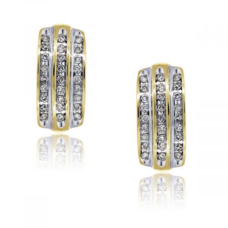 You are viewing these 14k Yellow Gold 3 Row 1ctw Round Brilliant Diamond Earrings!