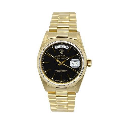 18k Yellow Gold Rolex 18038 Single Quickset Black Dial Presidential Watch