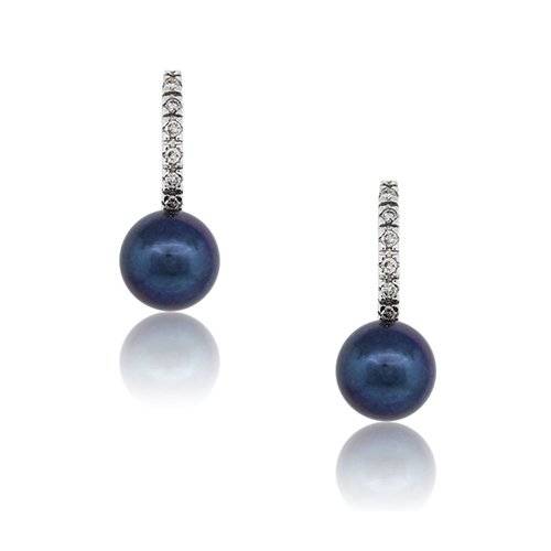 Blue pearls with diamonds drop earrings