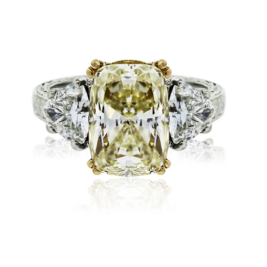 4.45ct Fancy Yellow Cushion Cut Diamond Engagement Ring ...