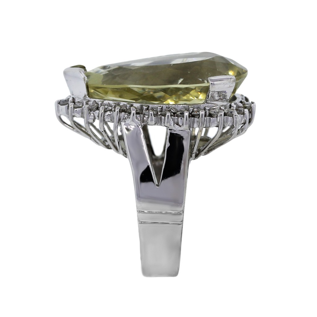 White Gold Diamond And Quartz Ring