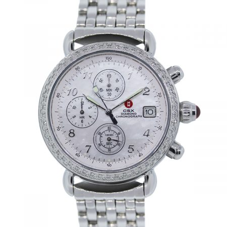 You are viewing this Michele CSX Diamond Bezel Chronograph Mother of Pearl Dial Ladies Watch!