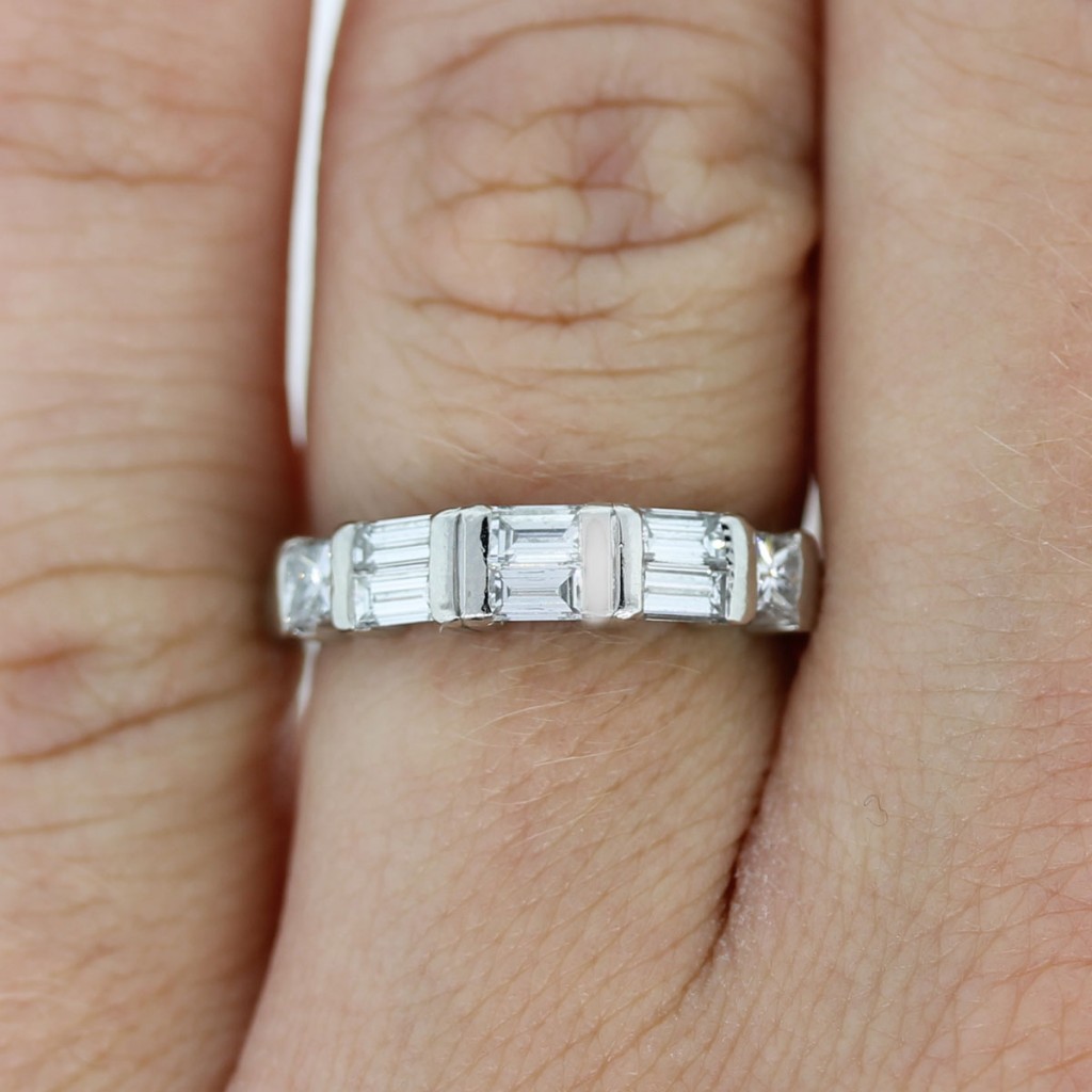 Platinum Princess Cut & Baguette Diamond Wedding Band Ring