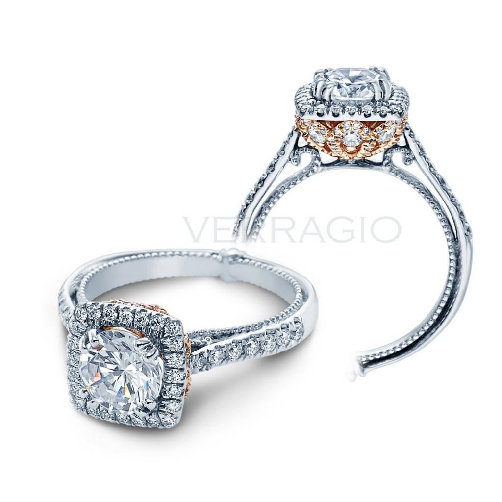 Verragio Square Halo Engagement Ring with Rose Gold