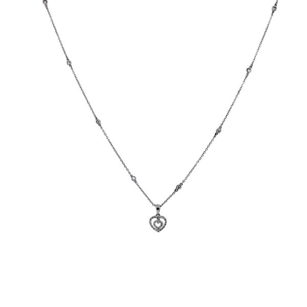 14k White Gold Diamonds by the Yard Heart Shape Diamond Pendant Necklace