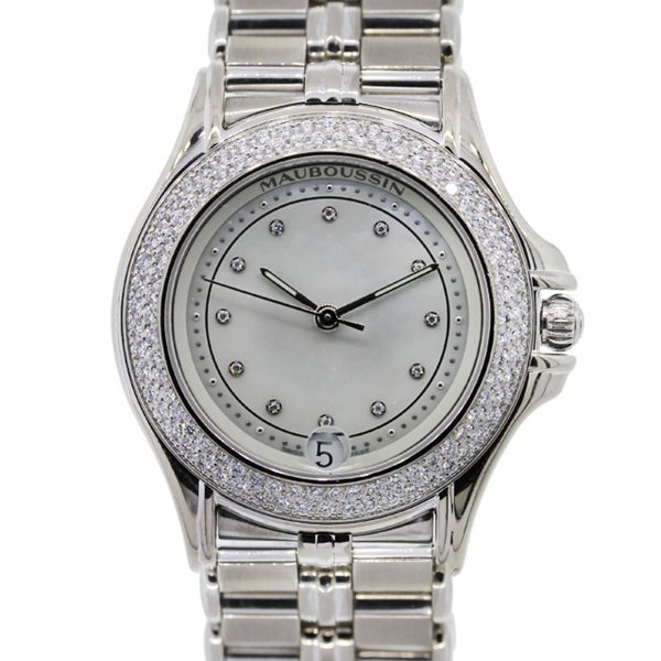 You are viewing this Mauboussin 18k White Gold Diamond Automatic Ladies Watch!