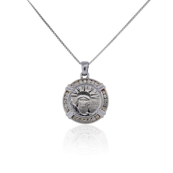 You are viewing this Platinum Statue of Liberty Coin Diamond Pendant on 14k White Gold Necklace!