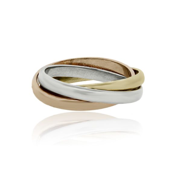 You are viewing this 18k Tri-Color Gold Rolling Ring Style Wedding Band Ring!