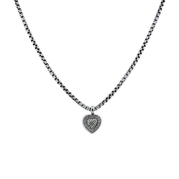David Yurman Sterling Silver Diamond Heart Necklace