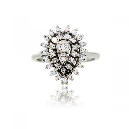 You are viewing this 14k White Gold Diamond Cluster Ring!