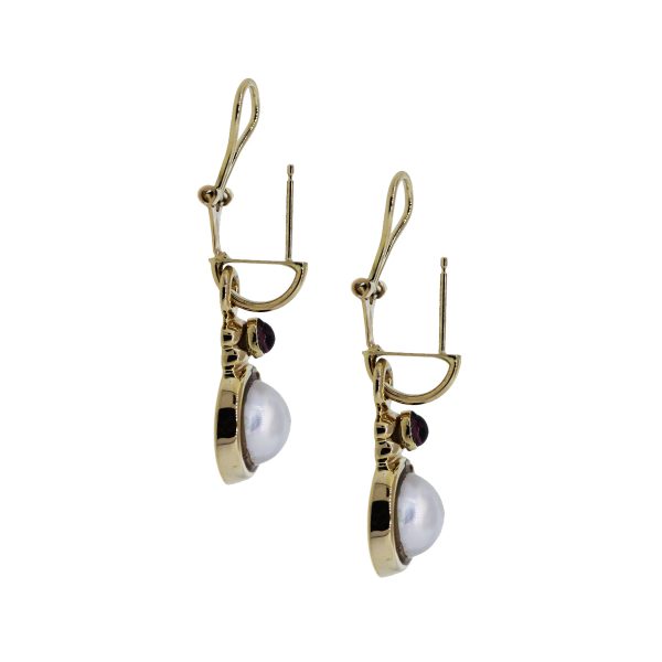 Garnet and Pearl Drop Dangle Earrings
