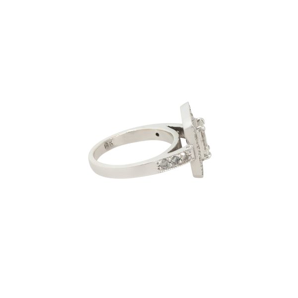 14k White Gold 1.60ctw Emerald Cut Diamond Halo Engagement Ring