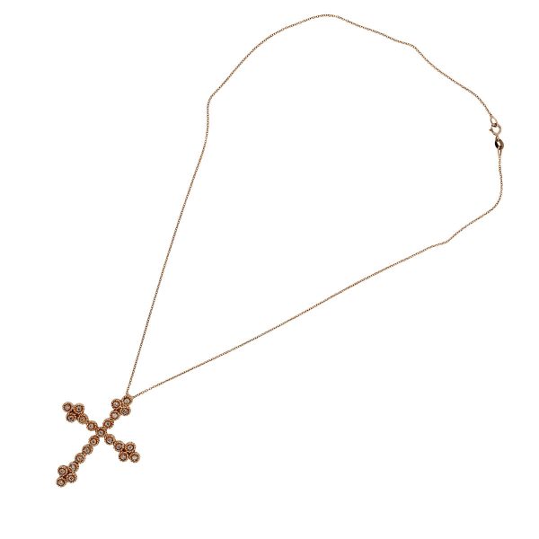 14k Rose Gold Diamond Cross Pendant Necklace