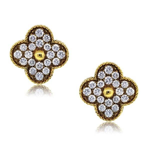 Van Cleef Vintage Alhambra Yellow Gold Pave Diamond Large Earclips