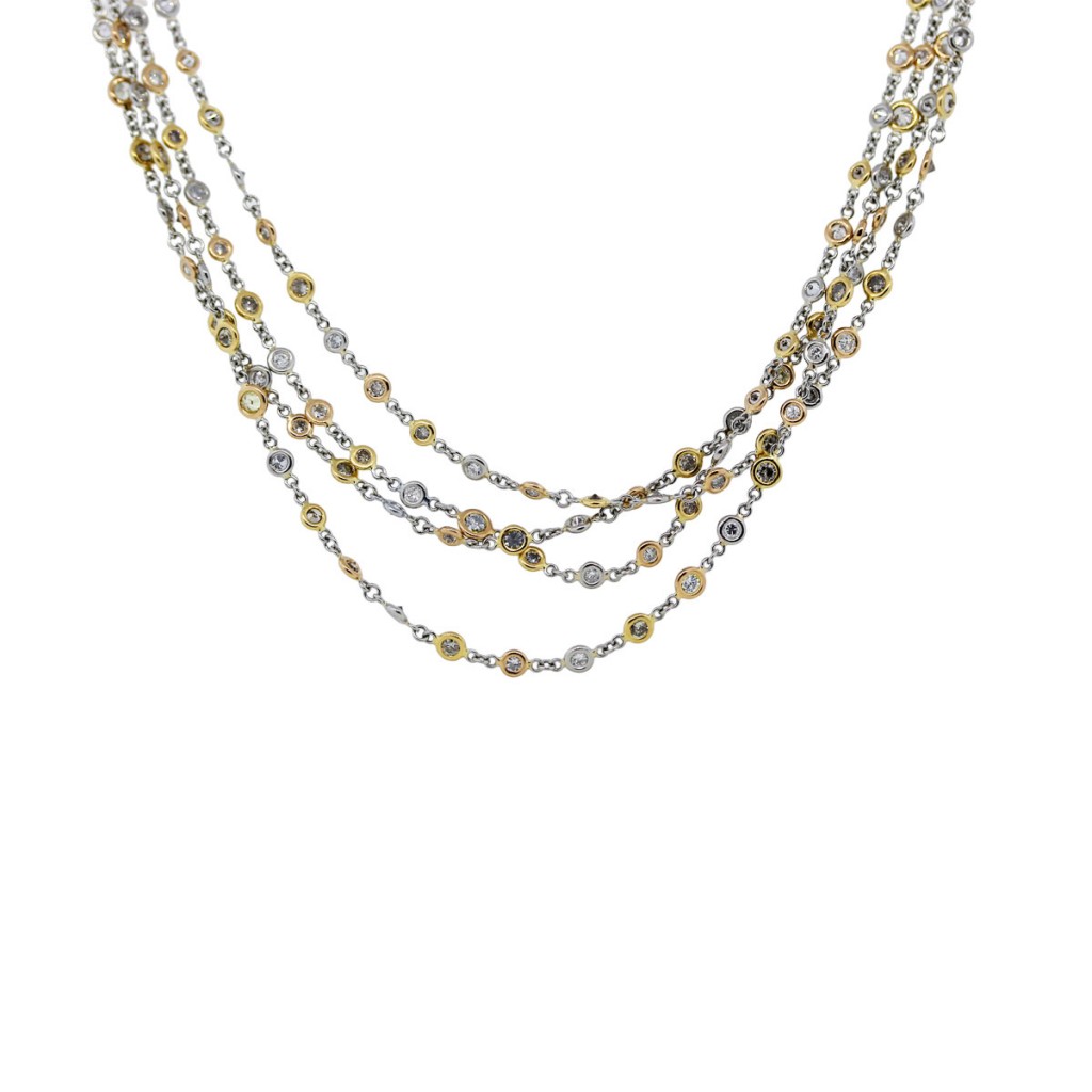 Platinum 18k Yellow Gold Diamonds by The Yard Necklace