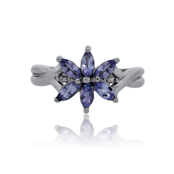 You are viewing this White Gold Tanzanite Diamond Flower Ring!