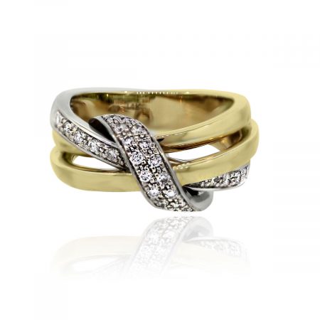 You are viewing this 14K Two Tone Gold Crossover Diamond Ring!
