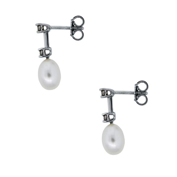 18k White Gold Diamond Pearl Earrings