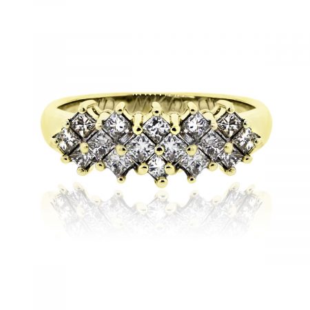 You are viewing this 14k Yellow Gold Princess Cut Cluster Diamond Band Ring!