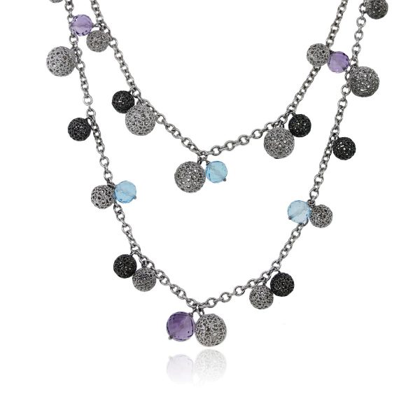 You are viewing this Blue Topaz Amethyst Oxidized Sterling Silver Double Strand Necklace!
